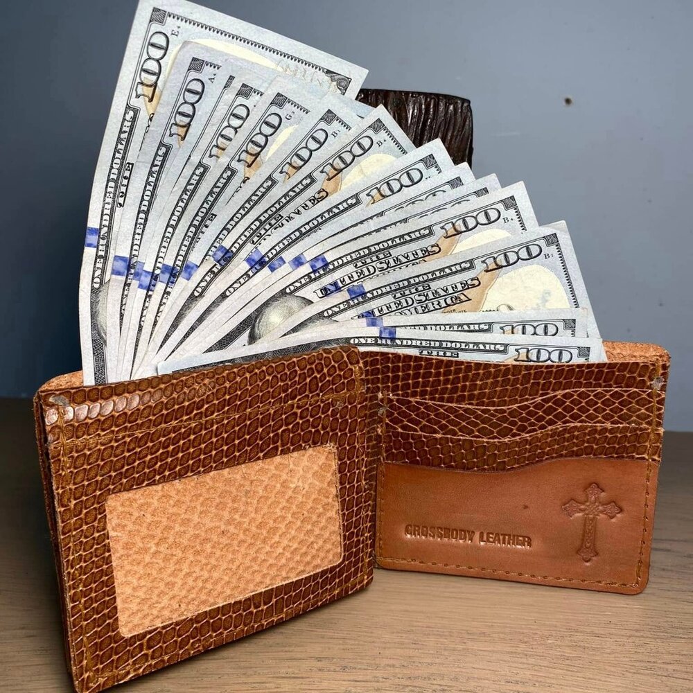 "The Reptile" Full Size Light Brown Embossed Leather Wallet